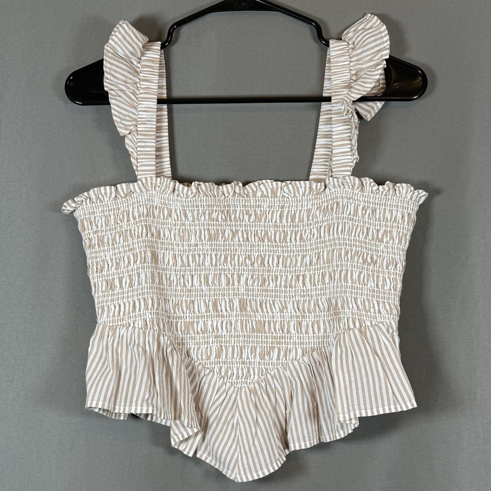 AE American Eagle Bella Smocked Crop Top Cottagecore Coastal Boho Peasant M